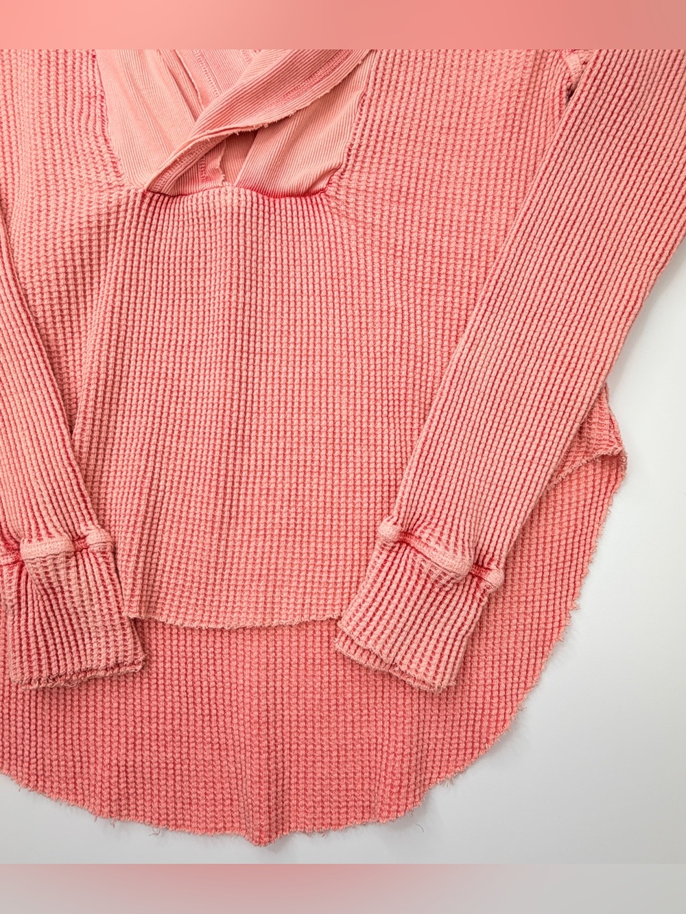 Free People One Axel Hoodie Coral Waffles Knit Oversized EUC Small S - Picture 3 of 8